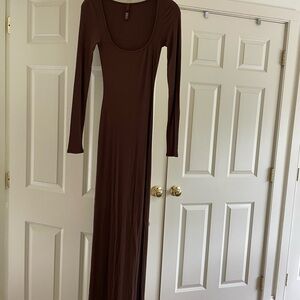 SKIMS Mocha Brown Bodycon Long Sleeve Dress XS